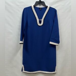 Ann Taylor Dress Womens Size Medium Blue Black Polyester V-Neck Classic